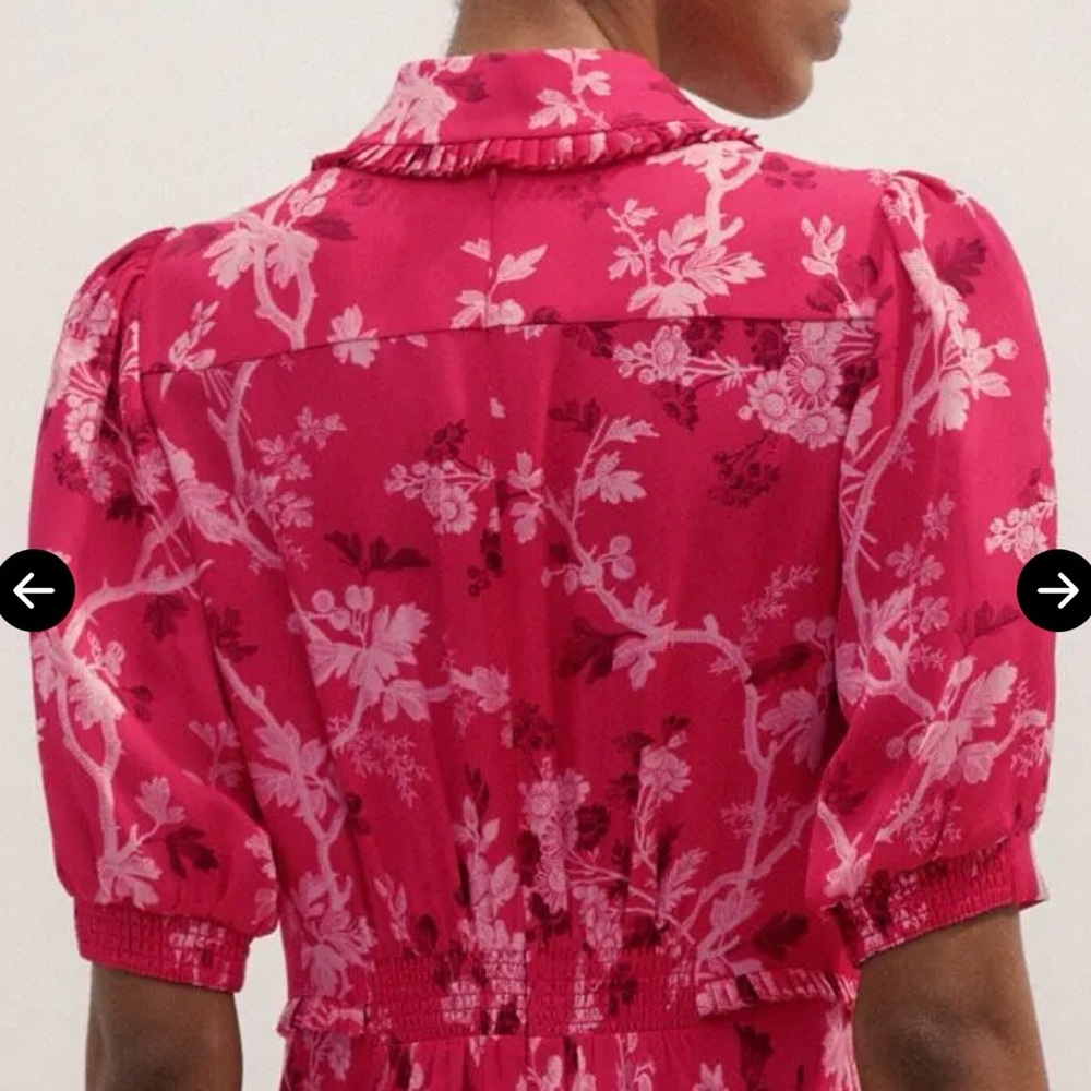 ME+EM 2 Modern Botanical Print Midi Dress Raspberry Red EUC Floral Short Sleeve - Picture 7 of 16